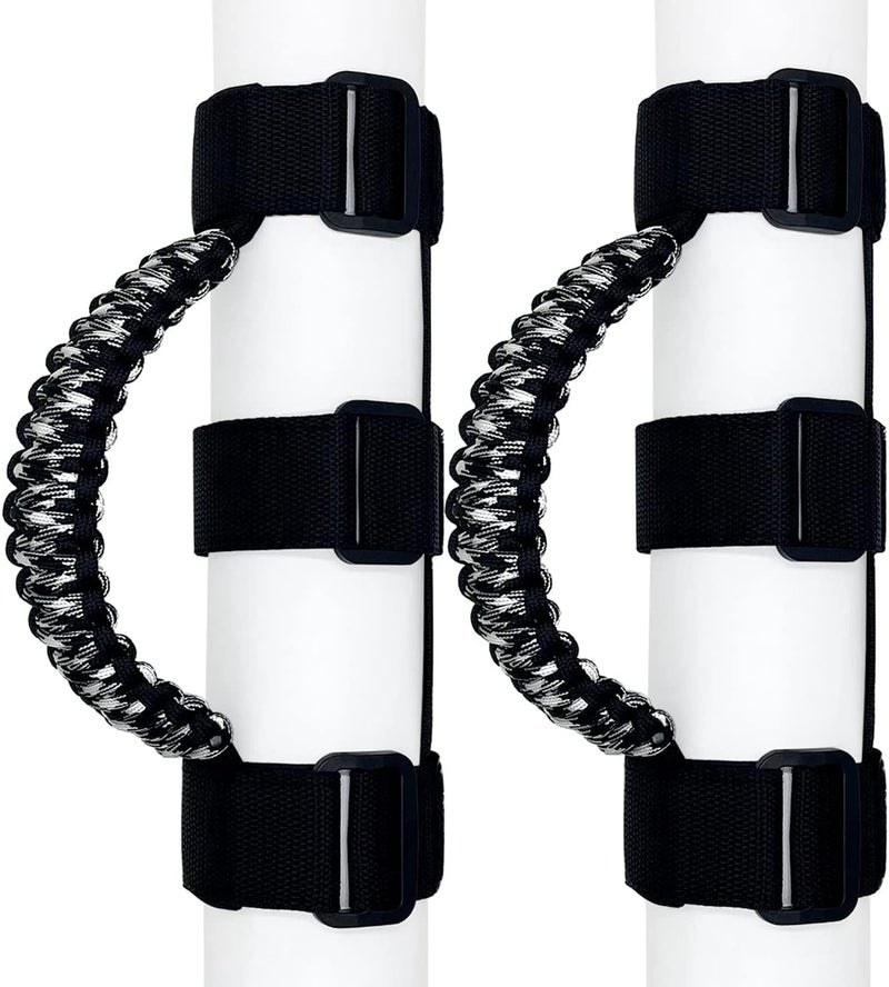 RDUNF 2 x Roll Bar Grab Handles Grip Handle for Jeep Wrangler YJ TJ JK JKU JL JLU Sahara Rubicon X Sports Freedom & Unlimited 1987-2020 (Black/White Camouflage) (QC034MW) - Image 1