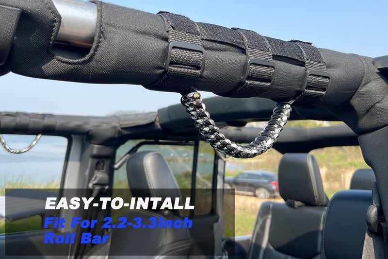 RDUNF 2 x Roll Bar Grab Handles Grip Handle for Jeep Wrangler YJ TJ JK JKU JL JLU Sahara Rubicon X Sports Freedom & Unlimited 1987-2020 (Black/White Camouflage) (QC034MW) - Image 5