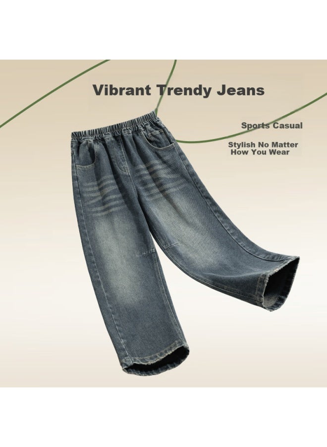 Snoopy Boys' Denim Jeans Spring Loose Casual Trousers Fashionable Cool Kids' Spring Pants - Image 1
