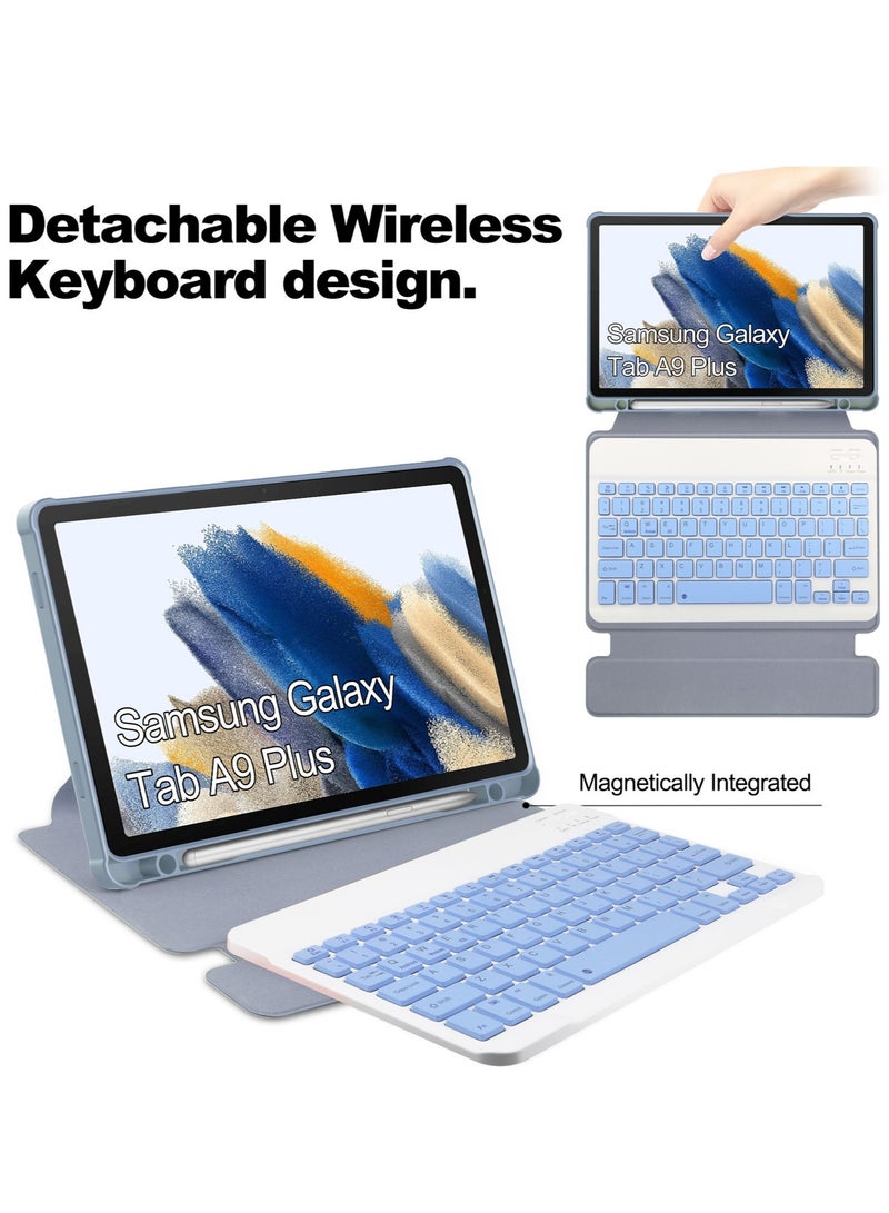 Compatible with Samsung Galaxy Tab A9 Plus 11 2023 Released 360° Rotation Bluetooth Keyboard Case Cover with Auto Sleep and S Pen Slot - Image 3