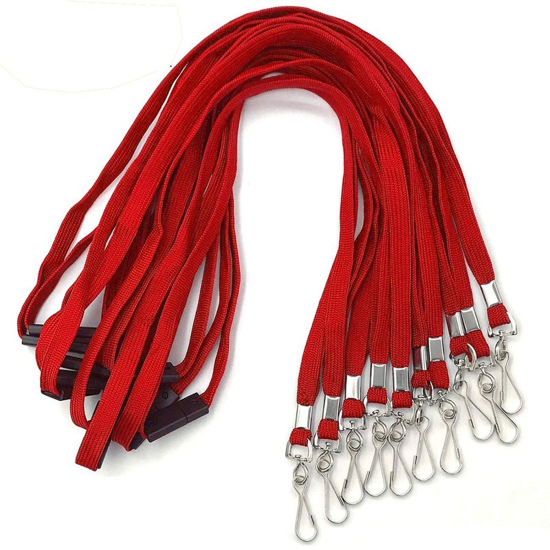 Safety Lanyards Premium Breakaway Lanyard Comfortable Neck Straps Lanyards Swivel J Hook for ID Badges Red 50 Pack