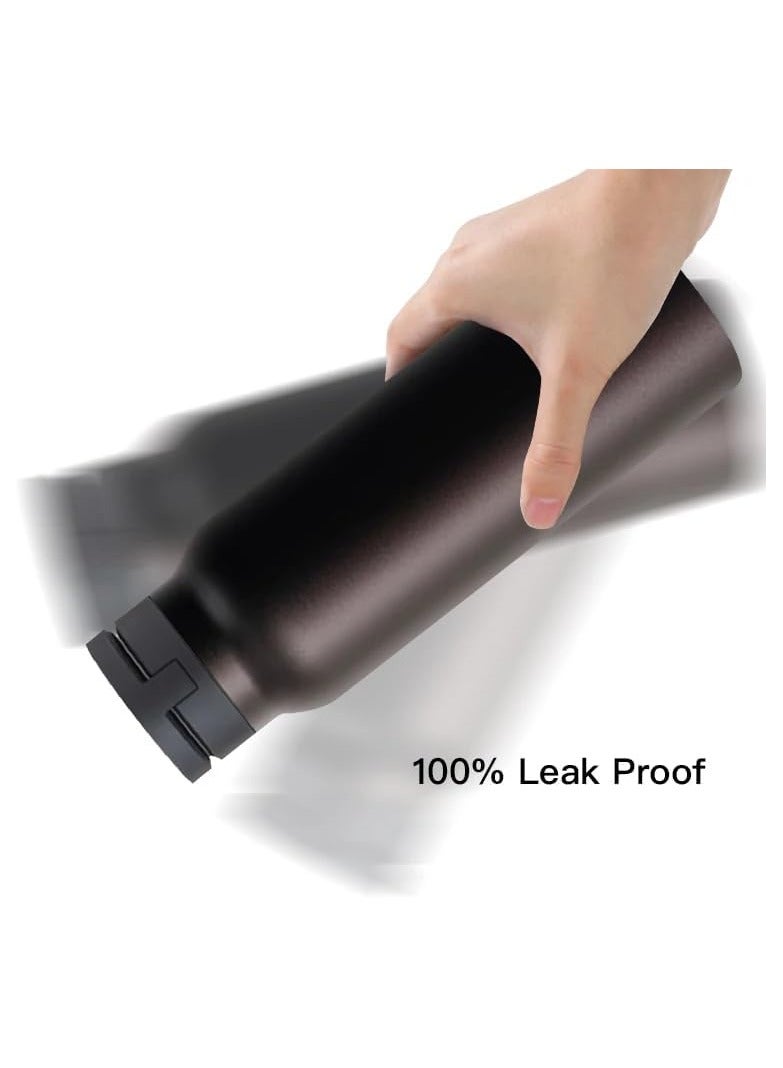 Vacuum Water Bottle With Straw Lid & Magnetic Phone Mount, Stainless Steel Water Bottle,Double Wall Thermos Bottle 800ml Black