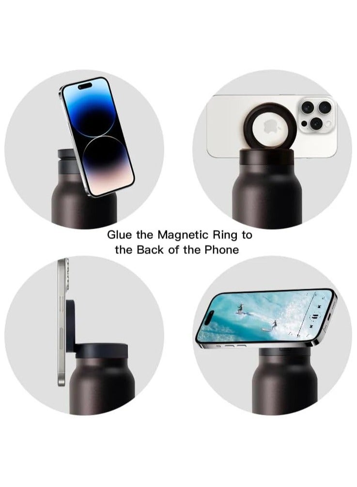 Vacuum Water Bottle With Straw Lid & Magnetic Phone Mount, Stainless Steel Water Bottle,Double Wall Thermos Bottle 800ml Black