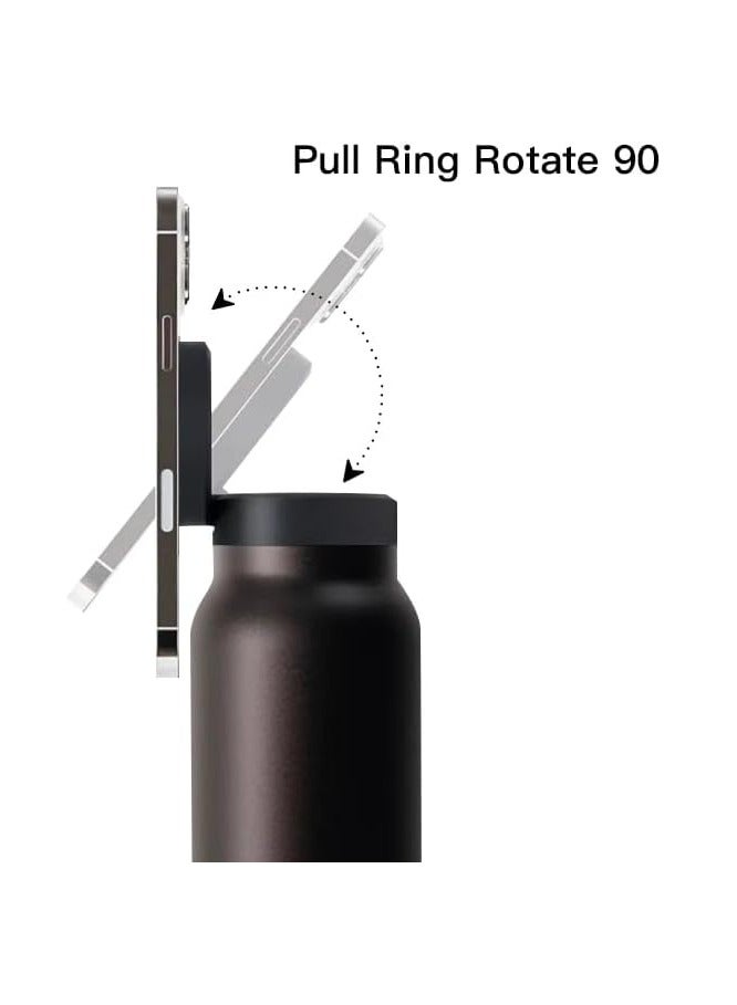 Vacuum Water Bottle With Straw Lid & Magnetic Phone Mount, Stainless Steel Water Bottle,Double Wall Thermos Bottle 800ml Black