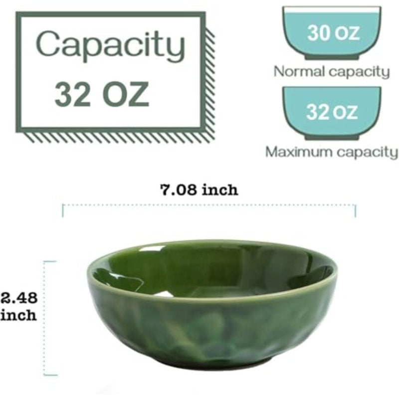 Ceramic Pasta Bowls Set, 32 Ounce Soup Bowls, Large Salad Bowls, Chip Resistant, Dishwasher Microwave Safe, Fluted stoneware Bowls for Kitchen, Serving Bowls, Set of 6 Green - Image 3