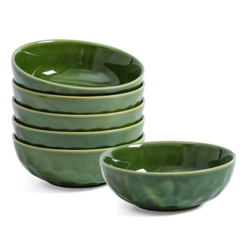 Ceramic Pasta Bowls Set, 32 Ounce Soup Bowls, Large Salad Bowls, Chip Resistant, Dishwasher Microwave Safe, Fluted stoneware Bowls for Kitchen, Serving Bowls, Set of 6 Green - Image 1