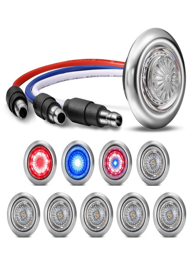 Partsam 10Pcs 3/4 Inch Led Side Marker Lights (External Red+ Internal Blue), Clear Lens Clearance Bullet Lights Penny Light with Trim Ring Bezel for Trailer Truck RV Car Bus Van, IP68 Waterproof - Image 1