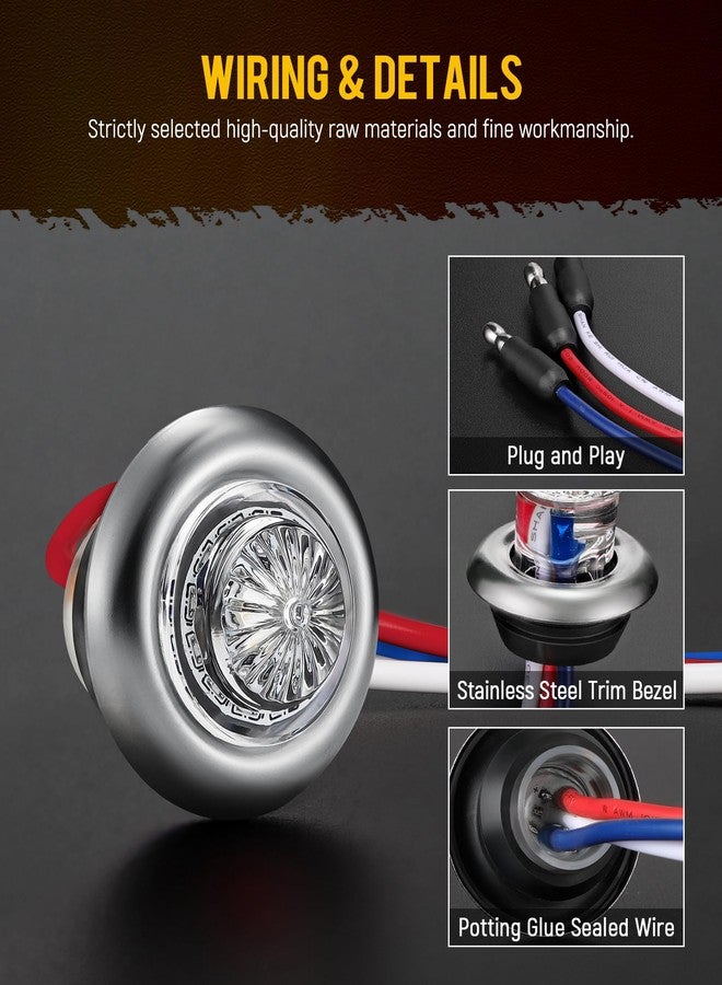 Partsam 10Pcs 3/4 Inch Led Side Marker Lights (External Red+ Internal Blue), Clear Lens Clearance Bullet Lights Penny Light with Trim Ring Bezel for Trailer Truck RV Car Bus Van, IP68 Waterproof - Image 3