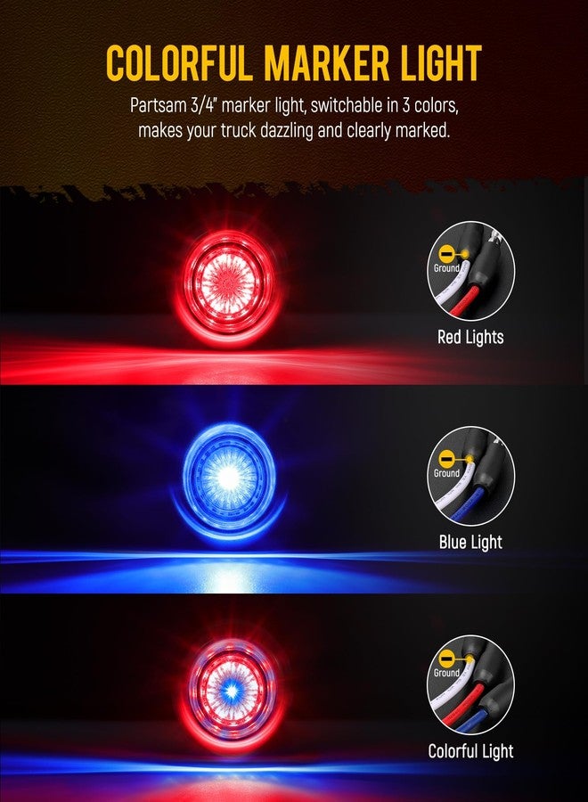 Partsam 10Pcs 3/4 Inch Led Side Marker Lights (External Red+ Internal Blue), Clear Lens Clearance Bullet Lights Penny Light with Trim Ring Bezel for Trailer Truck RV Car Bus Van, IP68 Waterproof - Image 2