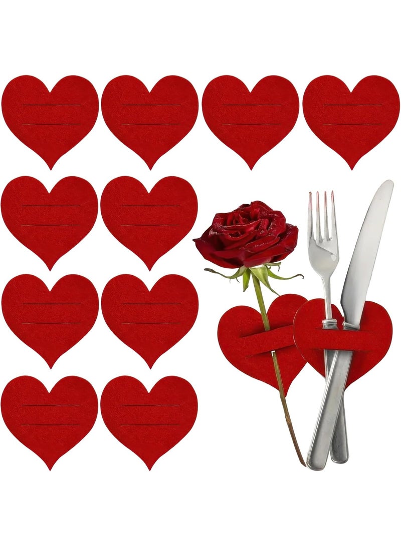 12 Pcs Valentine Heart Flatware Holders Red Felt Heart Shape Valentine's Day Silverware Holder Cutlery Bags Pockets Dinner Knife Fork Tableware Covers for Wedding Party Table Decoration - Image 1