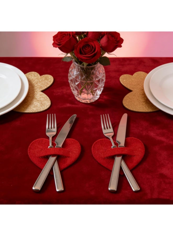12 Pcs Valentine Heart Flatware Holders Red Felt Heart Shape Valentine's Day Silverware Holder Cutlery Bags Pockets Dinner Knife Fork Tableware Covers for Wedding Party Table Decoration - Image 2