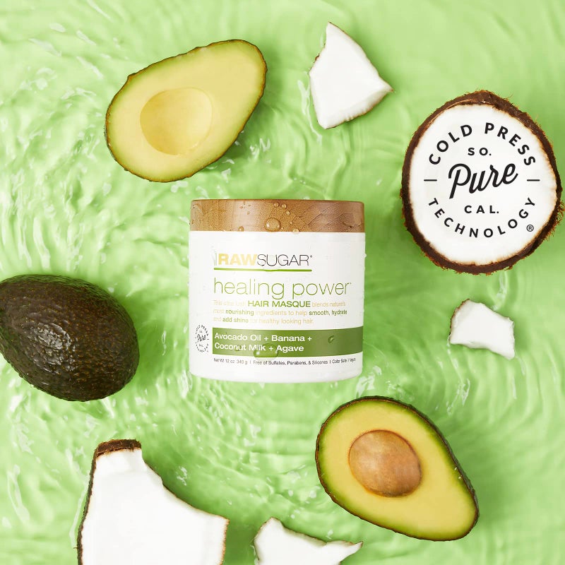 RAW SUGAR Healing Power Hair Masque | Avocado Oil + Banana + Coconut Milk + Agave | 12 oz - Image 3
