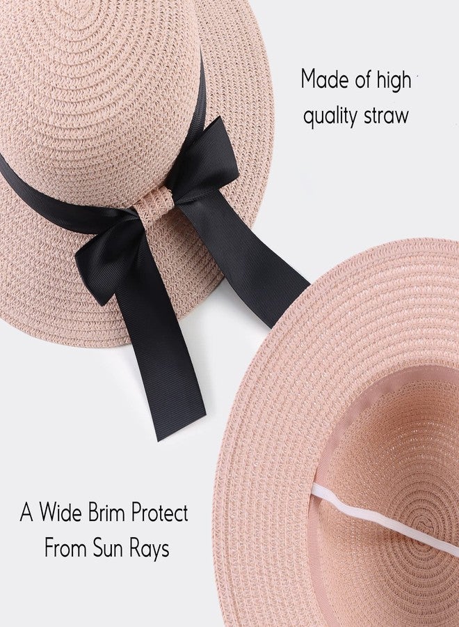 Zsedrut Girl Straw Sun Hat Summer Beach Cap Foldable Visor Floppy Hats Wide Brim with Strap,Big Bowknot,Adjustable Size (Pink,2-4 Years) - Image 3