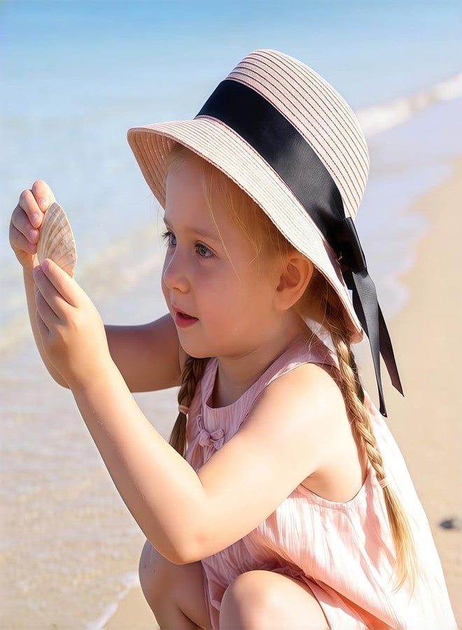 Zsedrut Girl Straw Sun Hat Summer Beach Cap Foldable Visor Floppy Hats Wide Brim with Strap,Big Bowknot,Adjustable Size (Pink,2-4 Years) - Image 5