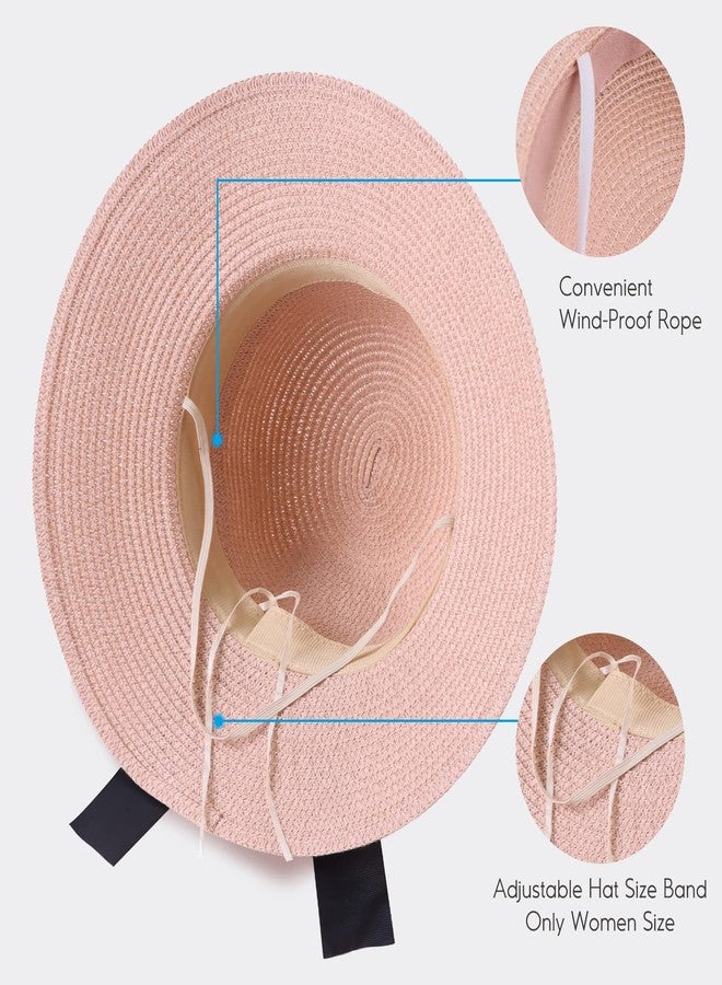 Zsedrut Girl Straw Sun Hat Summer Beach Cap Foldable Visor Floppy Hats Wide Brim with Strap,Big Bowknot,Adjustable Size (Pink,2-4 Years) - Image 4