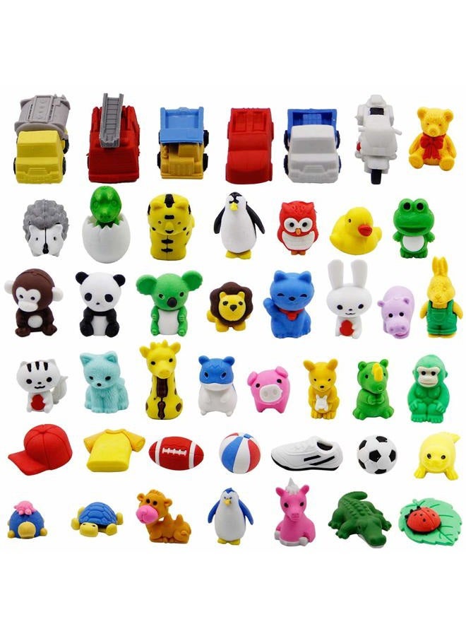 Cllayees 72 Pcs Assorted Animal Pencil Erasers Desk Pets, Bulk Mini Pencil Erasers Gifts for Classroom Prizes Reward Goodie Bag Easter Egg Fillers Party Favors (Animal and Car) - Image 1