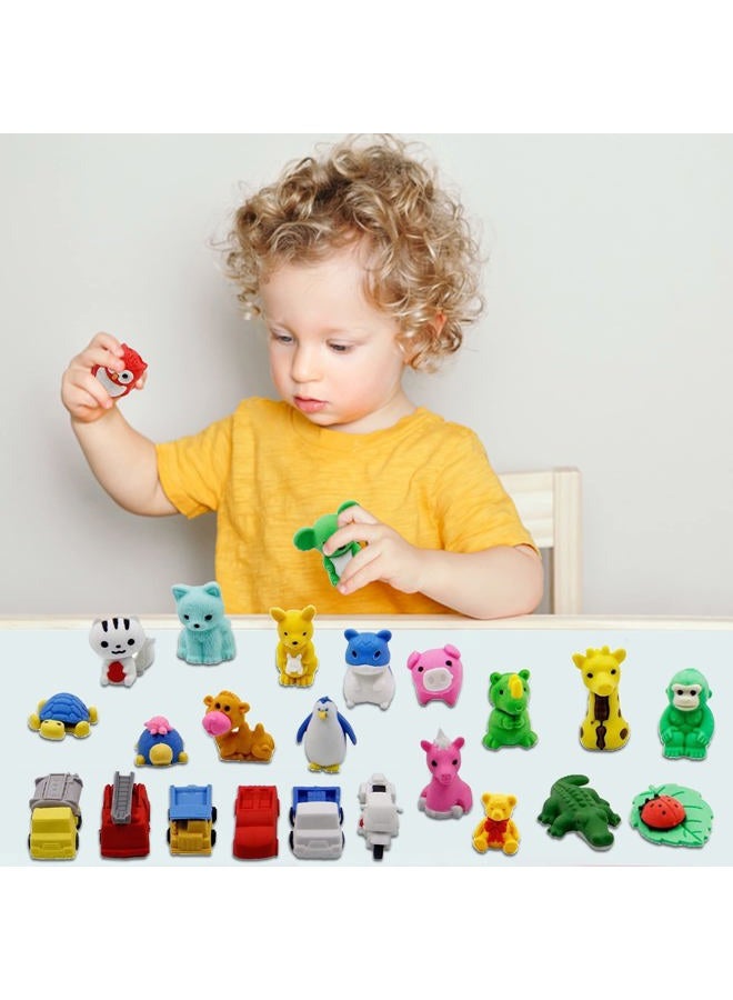 Cllayees 72 Pcs Assorted Animal Pencil Erasers Desk Pets, Bulk Mini Pencil Erasers Gifts for Classroom Prizes Reward Goodie Bag Easter Egg Fillers Party Favors (Animal and Car) - Image 5