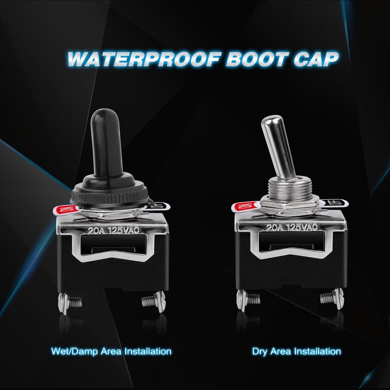 Nilight 90012E Heavy Duty Rocker Toggle 15A 250V 20A 125V SPST 2Pin ON/Off Switch Metal Bat Waterproof Boot Cap Cover-5 Pack, 2 Years Warranty - Image 4