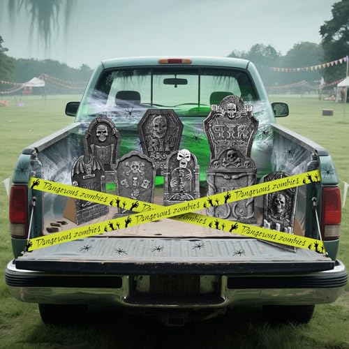 Yuxung Halloween Trunk or Treat Car Decorations Kit Cemetery Style Outdoor Decor with Tombstone Spider Web Graveyard for Car Garage Door Entryway Archway Decor - Image 1