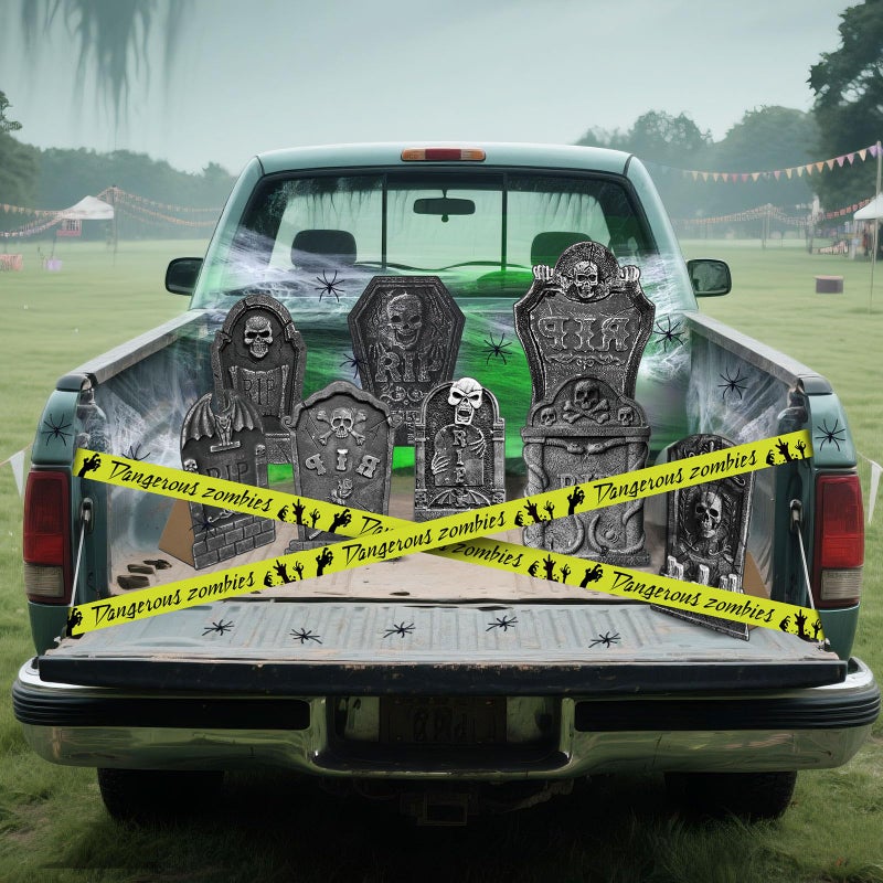Yuxung Halloween Trunk or Treat Car Decorations Kit Cemetery Style Outdoor Decor with Tombstone Spider Web Graveyard for Car Garage Door Entryway Archway Decor - Image 2