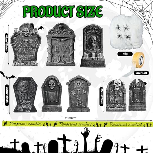 Yuxung Halloween Trunk or Treat Car Decorations Kit Cemetery Style Outdoor Decor with Tombstone Spider Web Graveyard for Car Garage Door Entryway Archway Decor - Image 3