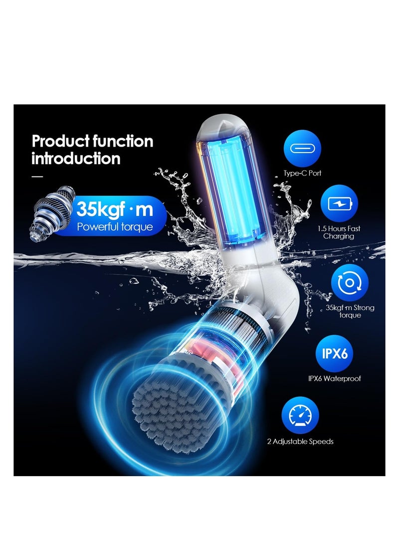 Cordless Electric Spin Scrubber with 4 Replaceable Brush Heads, IPX6 Waterproof Cleaning Brush for Effortless Cleaning of Walls, Bathtubs, Shoes, Cars, and Toilets. - Image 2