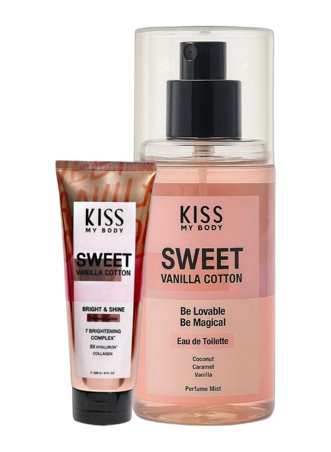 KISS MY BODY لوشن عطر فانيليا حلوة قطن 226 جرام + رذاذ جسم فانيليا حلوة قطن 88 مل - Image 1