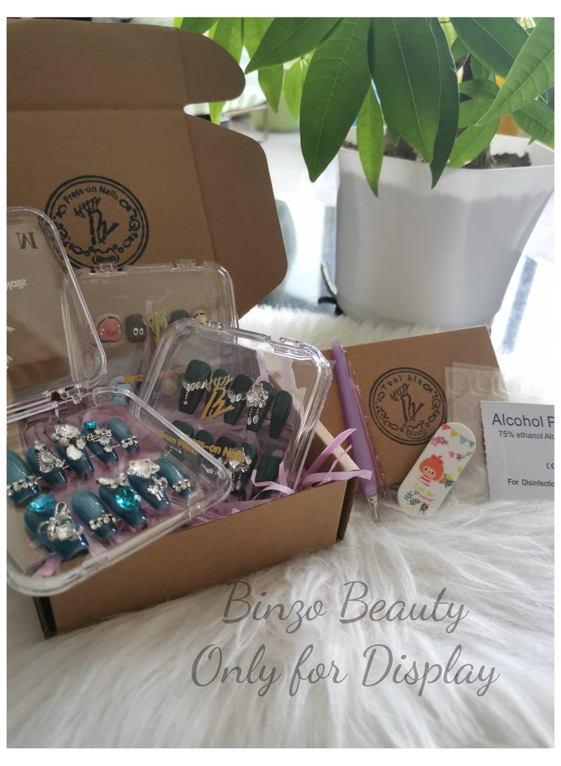 Binzo Beauty Handmade Press On Nails, 10pcs, Nails Art , Acrylic Nails, False Nails, Luxury Collection, Luxury Nails Arts, New Accessories， Wedding Nails，Party Nails. - Image 4