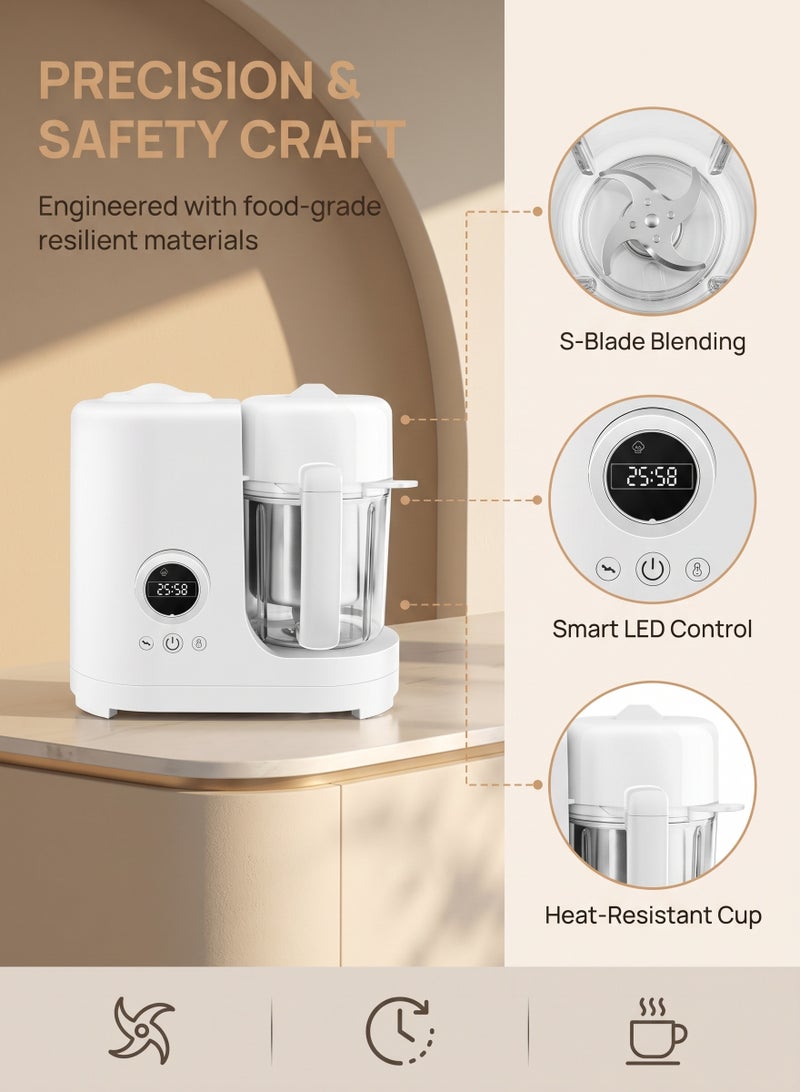 ZERIFAM Baby Food Maker, Steam Cooker & Blender with Bottle Warmer, Timer Control, 304 Stainless Steel, BPA-Free, Multi-Stage Puree Maker for Newborns & Toddlers - Image 5