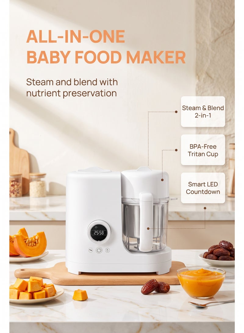 ZERIFAM Baby Food Maker, Steam Cooker & Blender with Bottle Warmer, Timer Control, 304 Stainless Steel, BPA-Free, Multi-Stage Puree Maker for Newborns & Toddlers - Image 2
