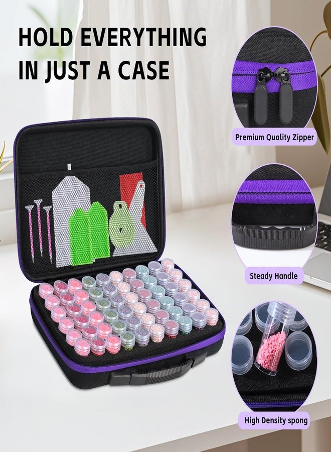 MERATIA 60 Slots Diamond Painting Storage Container, Diamond Art Kits for Adults Stackable Bead Organizer with Carrying Handle, Craft Storage Box with Accessories (Purple-60 Slots) - Image 2