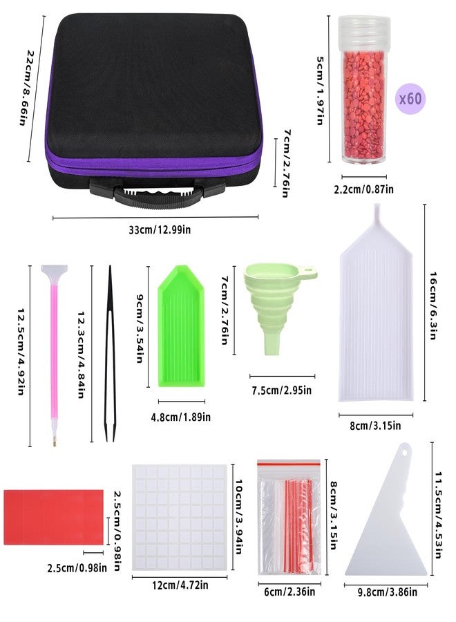MERATIA 60 Slots Diamond Painting Storage Container, Diamond Art Kits for Adults Stackable Bead Organizer with Carrying Handle, Craft Storage Box with Accessories (Purple-60 Slots) - Image 4