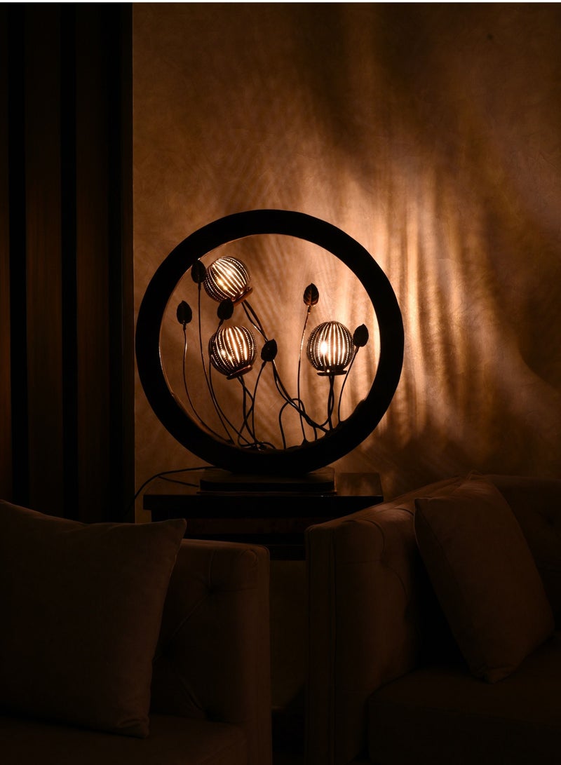 N & H Coconut Shell table lamp  Wood Ring 3 Coconut Shell Balls with Leaves Design - Image 1