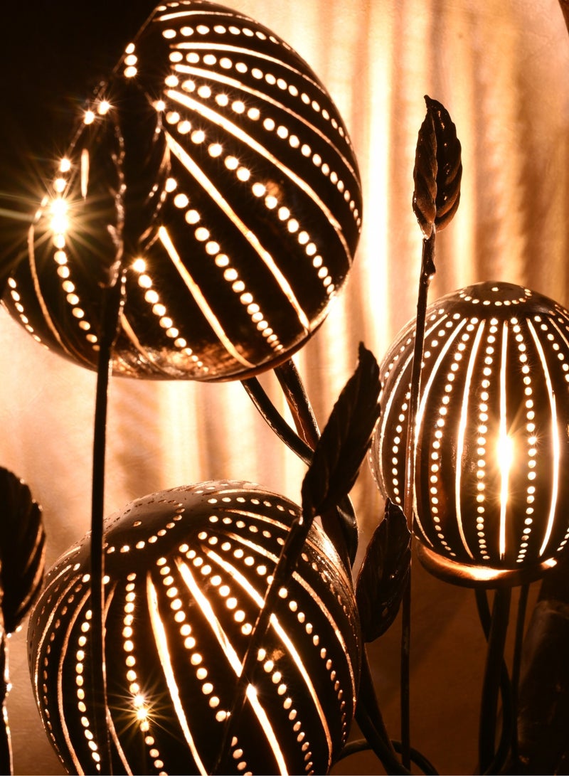 N & H Coconut Shell table lamp  Wood Ring 3 Coconut Shell Balls with Leaves Design - Image 2