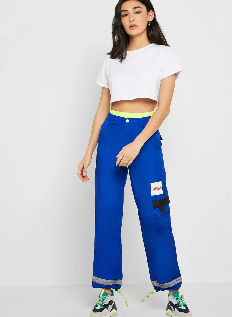 FOREVER 21 NASA Reflective-Trim Cargo Pants