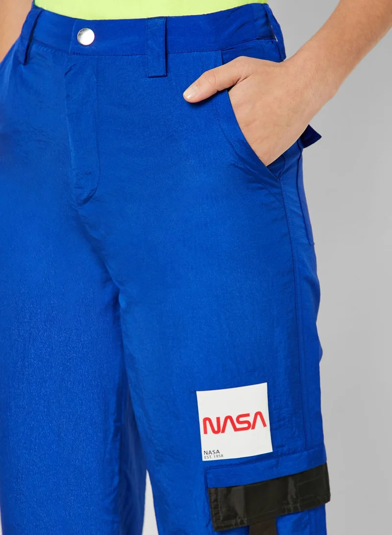 FOREVER 21 NASA Reflective-Trim Cargo Pants