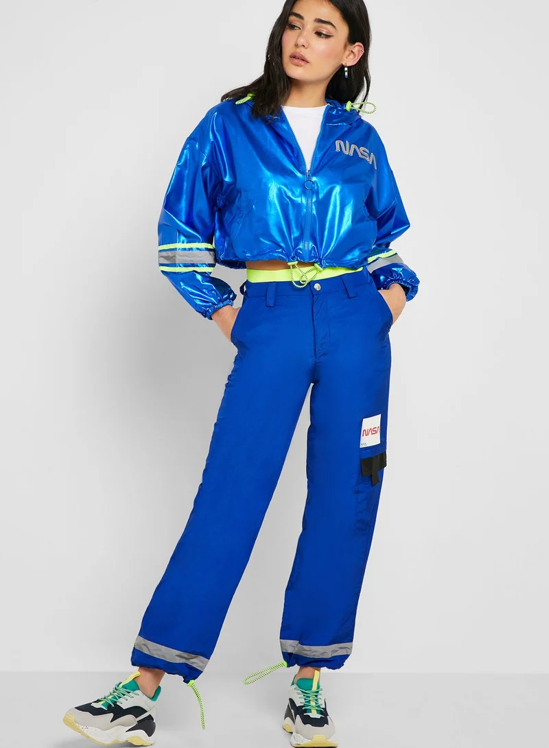 FOREVER 21 NASA Reflective-Trim Cargo Pants