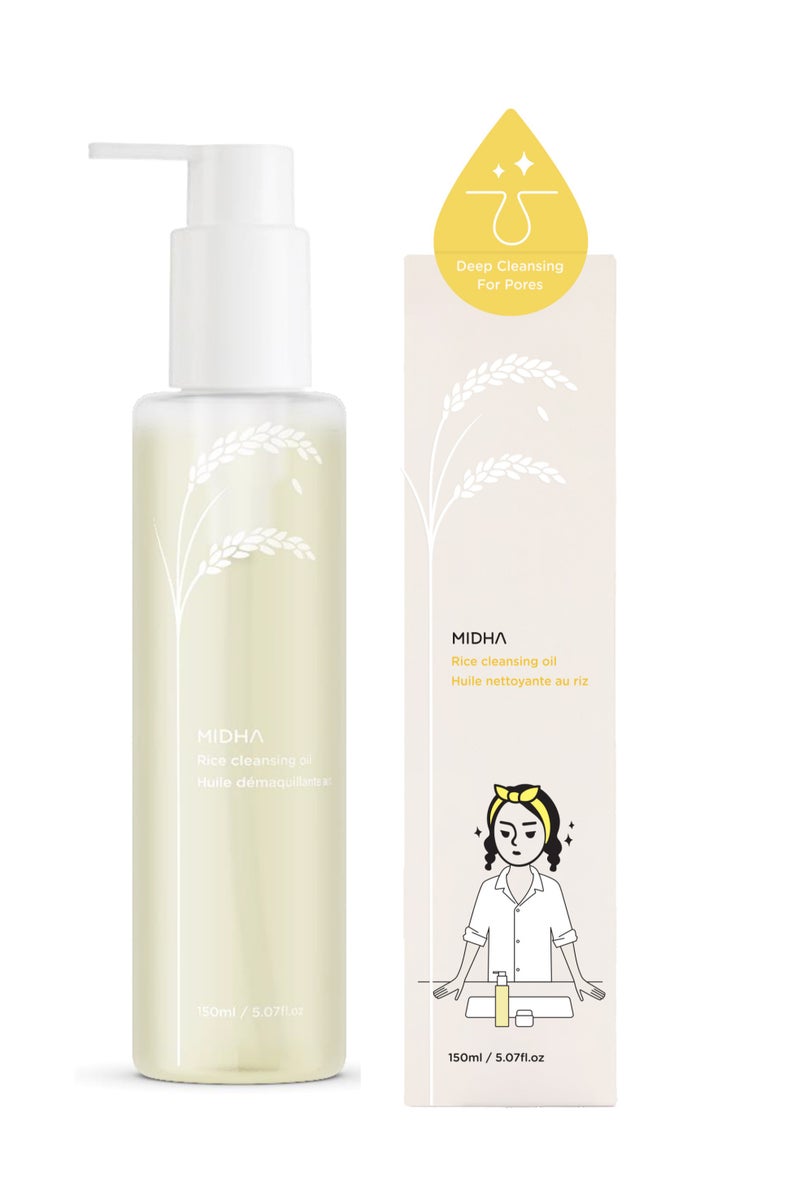 MIDHA Rice Cleansing Oil 200ML a lightweight, non-greasy rice bran oil facial cleanser that effectively removes makeup, and sunscreen while nourishing skin  - Image 3