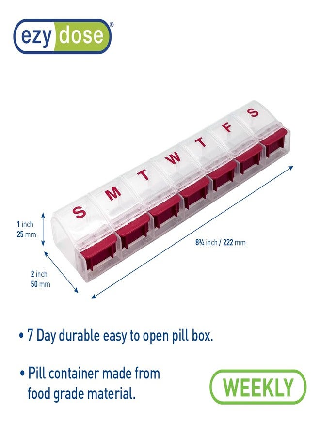 EZY DOSE Weekly (7-Day) AM/PM Daily Push Button Pill Organizer, Vitamin Case, and Medicine Container, X-Large Compartments, Arthritis Friendly, Convenient and Easy to Use, Clear/Red, BPA Free - Image 3