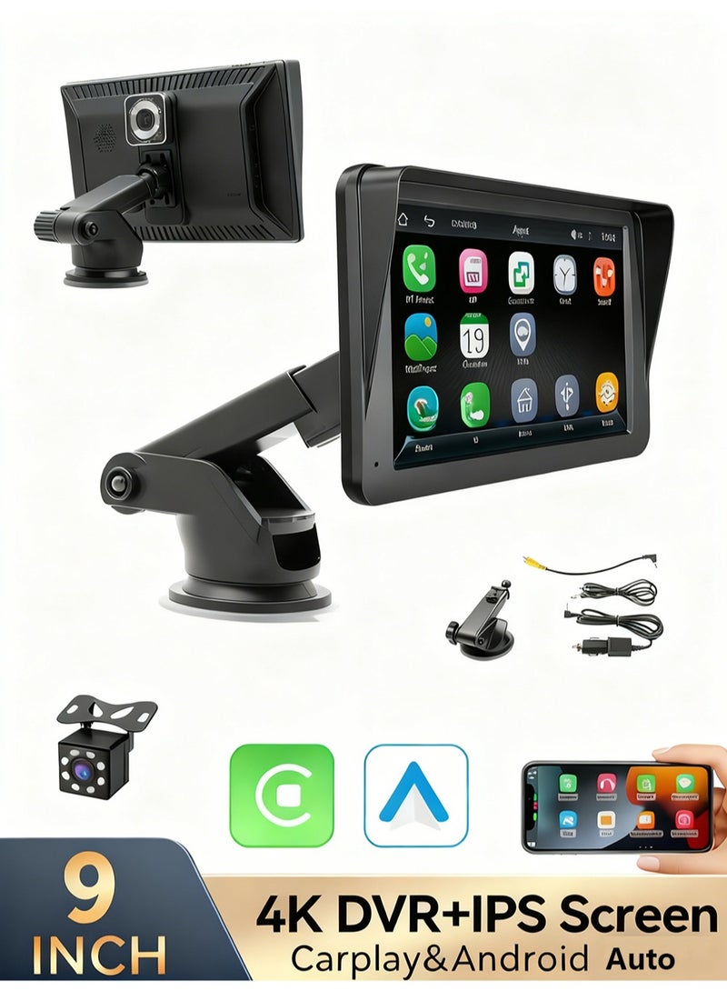 EzzySo 4K Wireless CarPlay with 9 Inch Screen Supports Apple CarPlay Android Auto 5G WiFi Bluetooth FM Wireless Mirroring Portable Car Console Adapter - Image 1