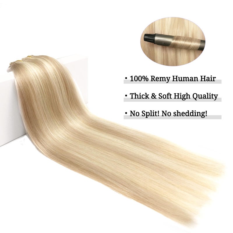 DOORES Clip in Human Hair Extensions Balayage Dark Blonde Highlighted Bleach Blonde 120g 7pcs 18 Inch Straight Thick Hair Extensions - Image 5