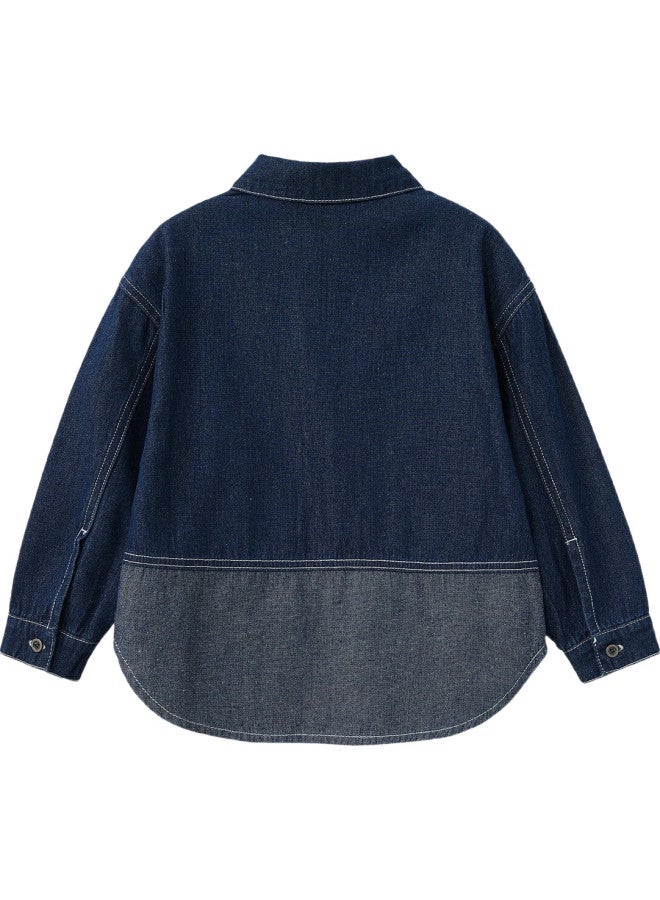 Ask Junior Boys' Jacket Autumn Collection, Denim Jacket For Older Children, Color-Block Trendy Outerwear, Blue, Size 160 - Image 1