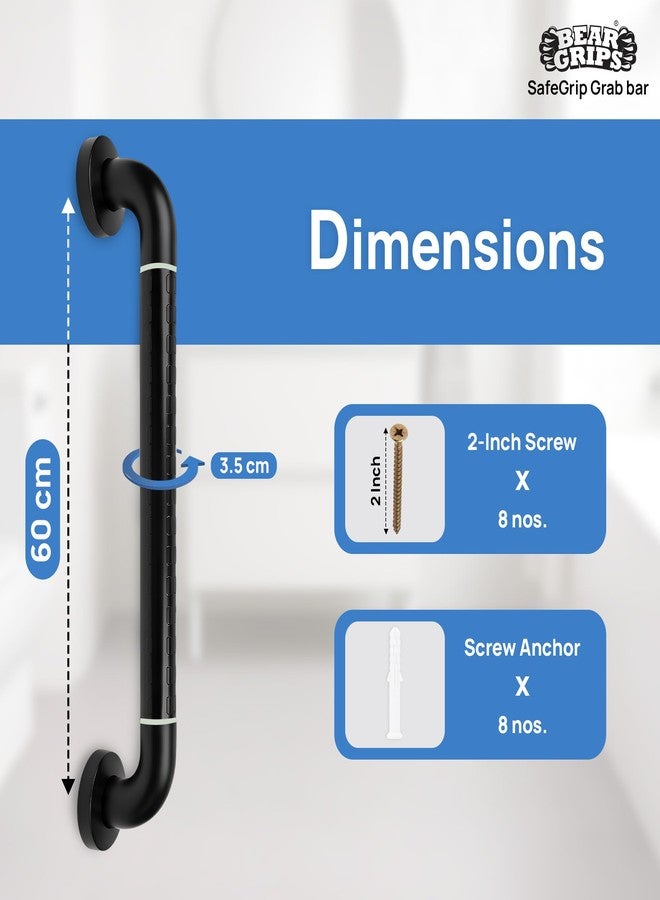 BEAR GRIPS Safegrip ABS Outer + SS304 Inner Grab Bars for Elderly in Bathroom | Safety Handle for Seniors to Hold | Anti Slip Handle for Support in Toilet Hand Railing - 60 cm | Black - Image 3
