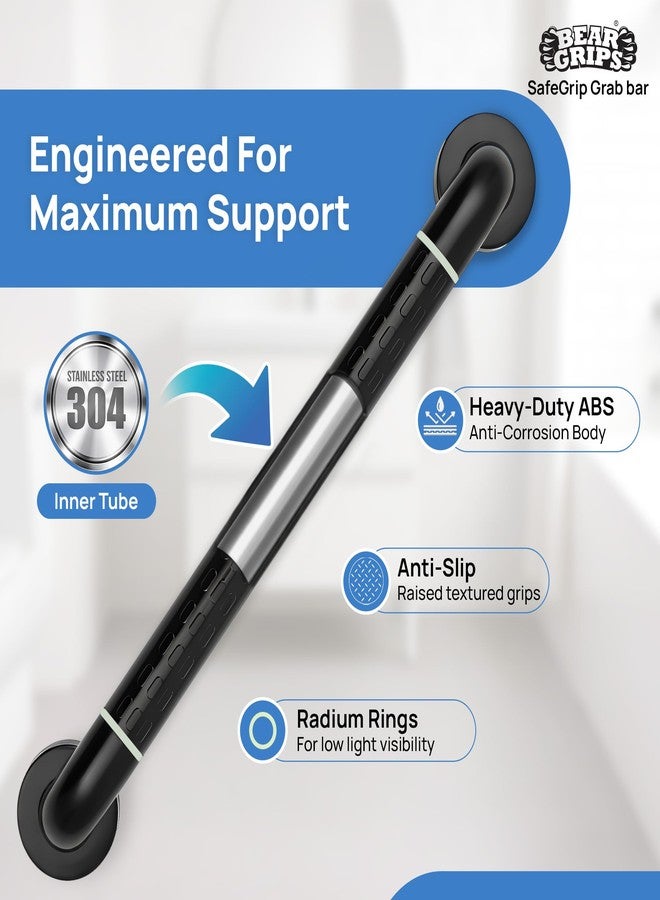 BEAR GRIPS Safegrip ABS Outer + SS304 Inner Grab Bars for Elderly in Bathroom | Safety Handle for Seniors to Hold | Anti Slip Handle for Support in Toilet Hand Railing - 60 cm | Black - Image 2