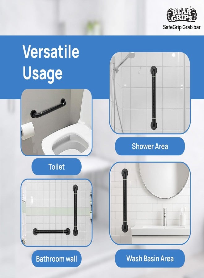 BEAR GRIPS Safegrip ABS Outer + SS304 Inner Grab Bars for Elderly in Bathroom | Safety Handle for Seniors to Hold | Anti Slip Handle for Support in Toilet Hand Railing - 60 cm | Black - Image 5