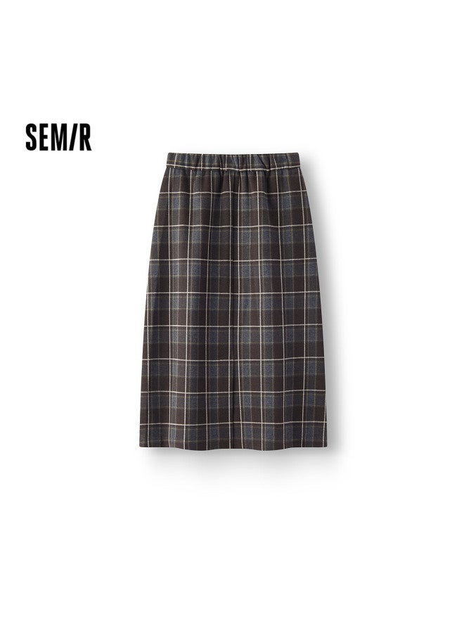 Semir Women's Winter Plaid Faux Wool Easy-care Slit Midi Skirt 101725120003 - Image 1