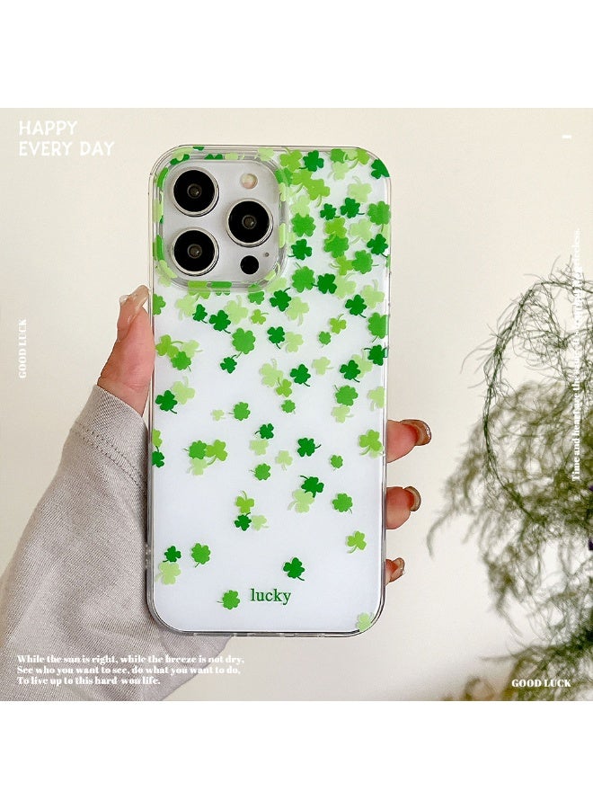 NIBEMINENT Four Leaf Clover Protective TPU Case Cover For iPhone 16 Plus, White