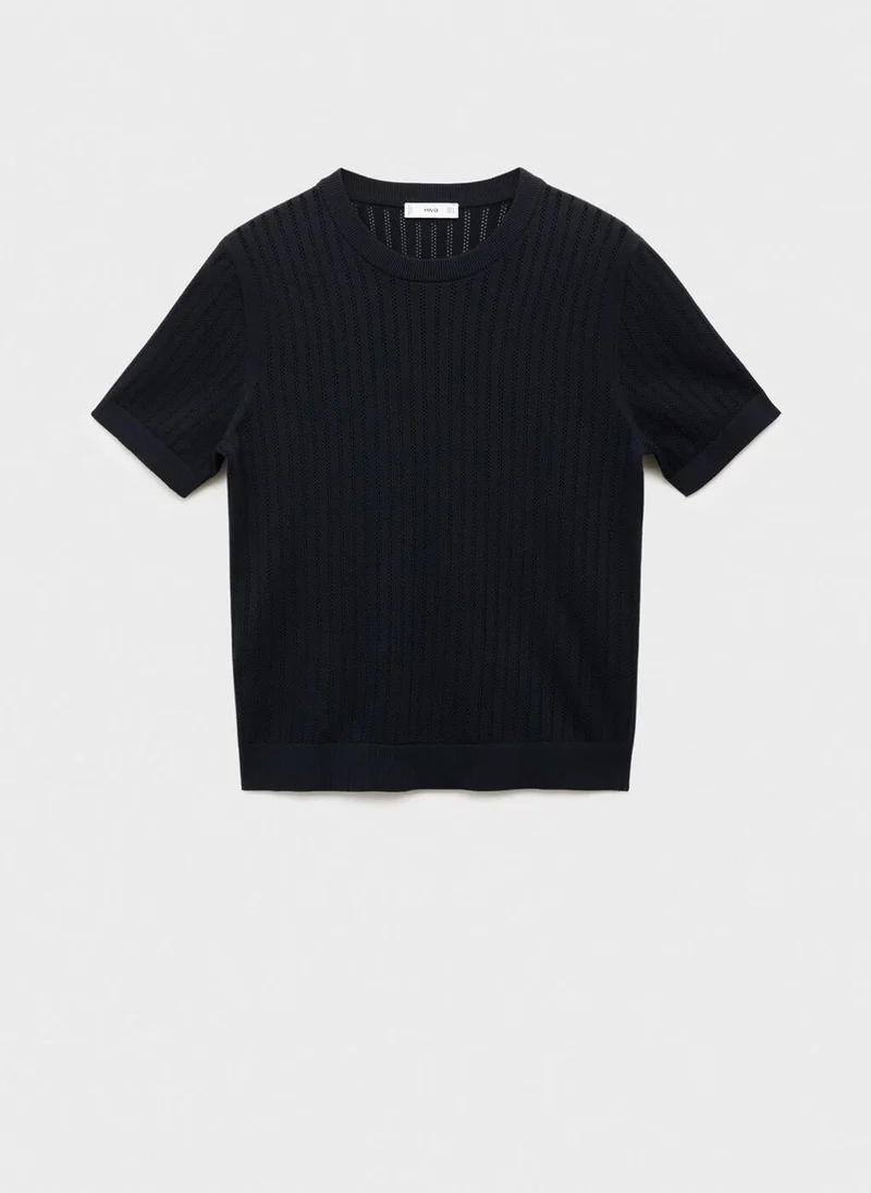 Mango Man  Striped Openwork Cotton T-Shirt for Men | Best Price UAE
