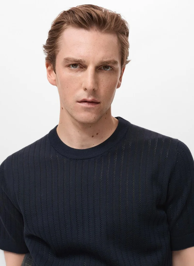 Mango Man  Striped Openwork Cotton T-Shirt for Men | Best Price UAE