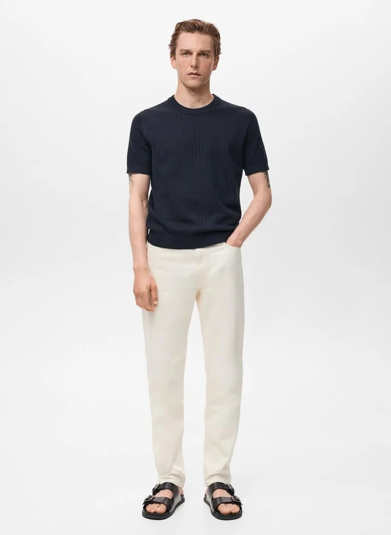 Mango Man  Striped Openwork Cotton T-Shirt for Men | Best Price UAE